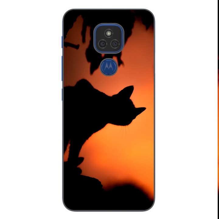 Husa compatibila cu Motorola Moto E7 Plus si G9 Play Silicon Gel Tpu Model Halloween Cat In The Night