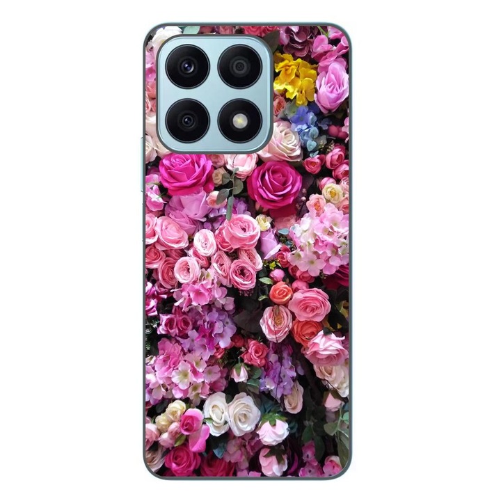 Husa compatibila cu Honor X8a Silicon Gel Tpu Model Trandafiri Roz