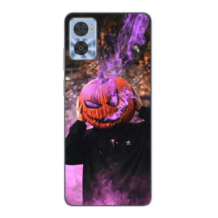 Husa compatibila cu Motorola Moto E22, E22i Silicon Gel Tpu Model Halloween Cap Dovleac cu Fum
