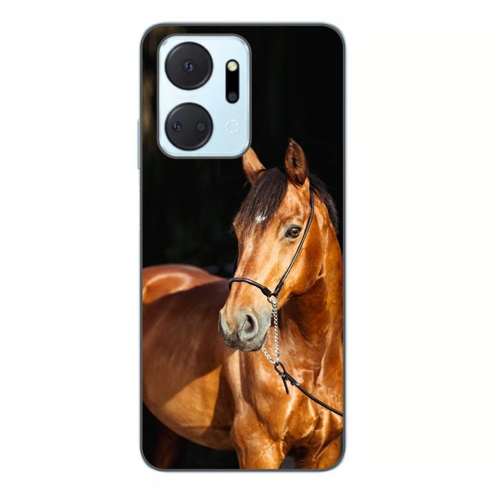 Husa compatibila cu Honor X7a Silicon Gel Tpu Model Cal pe Fundal Negru