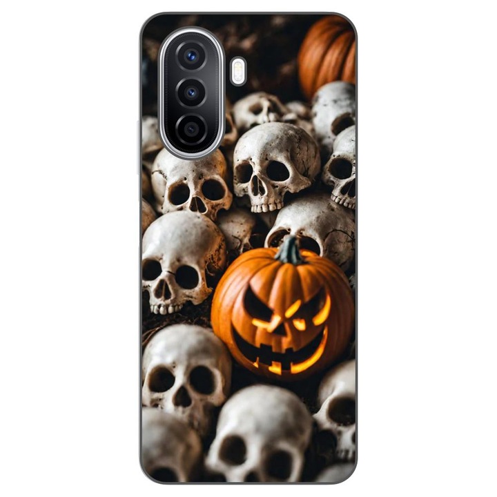 Husa compatibila cu Huawei Nova Y70 Silicon Gel Tpu Model Halloween Pattern Cranii si Dovleac