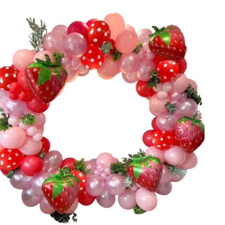 Set Baloane Arcada Vaxiuja, Tema Capsuni, 125 Piese, Latex Natural, Rosu/Roz