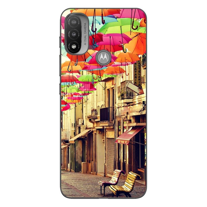 Husa compatibila cu Motorola Moto E20 Silicon Gel Tpu Model Strada Umbrele Colorate