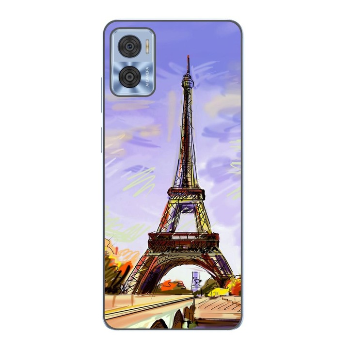 Husa compatibila cu Motorola Moto E22, E22i Silicon Gel Tpu Model Desen Turnul Eiffel