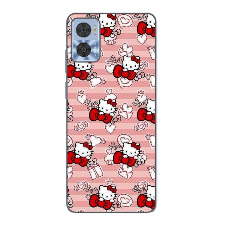 Husa compatibila cu Motorola Moto E22, E22i Silicon Gel Tpu Model Hello Kitty Roz Pattern