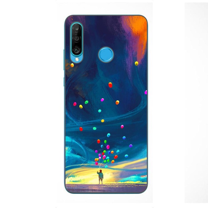 Капак, съвместим с Huawei P30 Lite Silicon Gel Tpu Model Balloons Universe