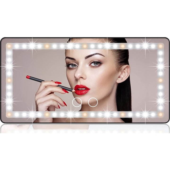 Oglinda auto cu iluminare LED, 3 moduri de lumina, incarcare USB, 26x13.5x0.9cm