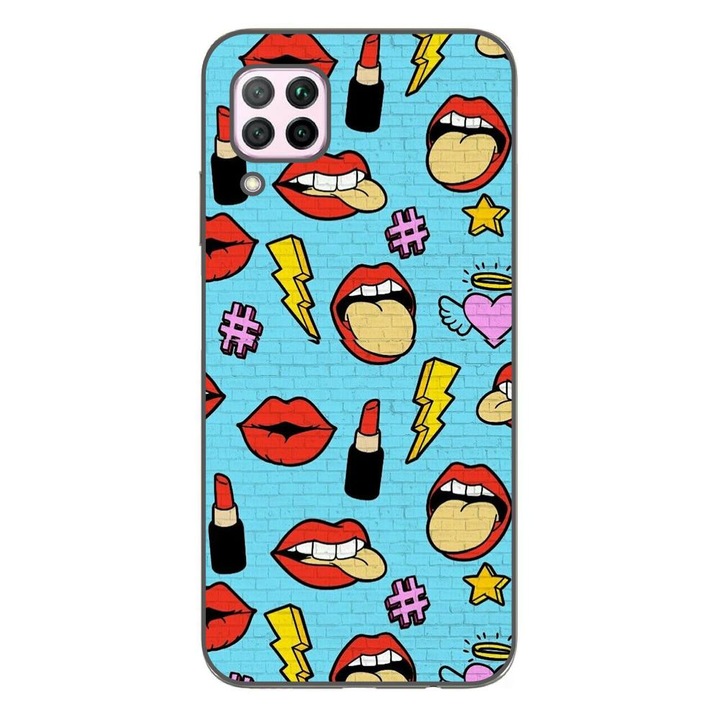 Капак, съвместим с Huawei P40 Lite Silicon Gel Tpu Model Pop Art Lips