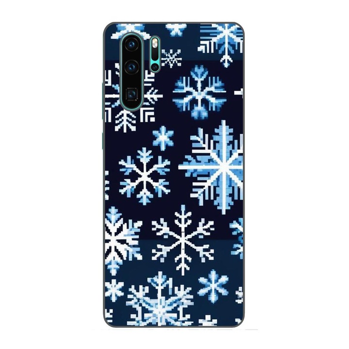 Капак, съвместим с модел Huawei P30 Pro Silicon Gel Tpu Pixel Art Snowflakes