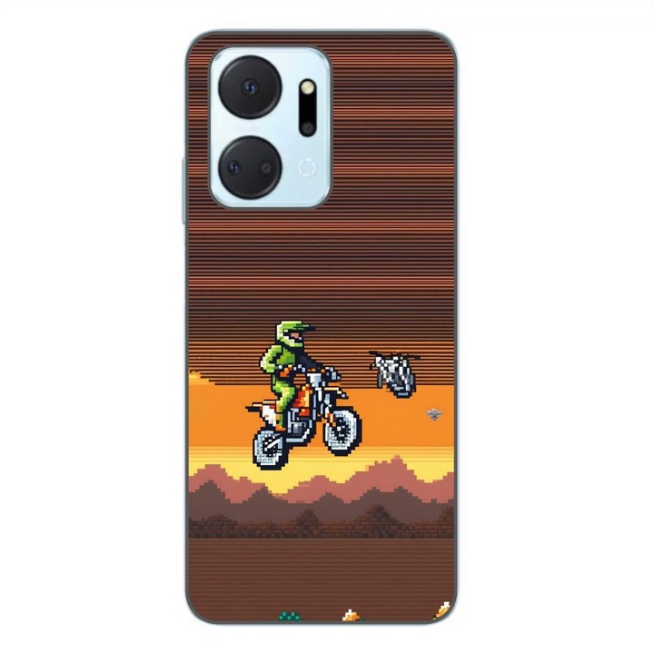 Husa compatibila cu Honor X7a Silicon Gel Tpu Model Pixel Art Motorcross