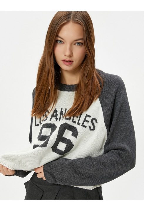 KOTON, Pulover lejer cu maneci contrastante, Alb murdar, L