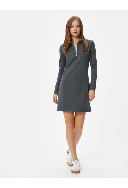KOTON, Rochie polo cu fermoar scurt, Gri, XS