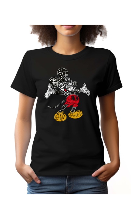 Bestcase Női mintás póló, Mickey, pamut, Kerek nyakú, NF612, Fekete