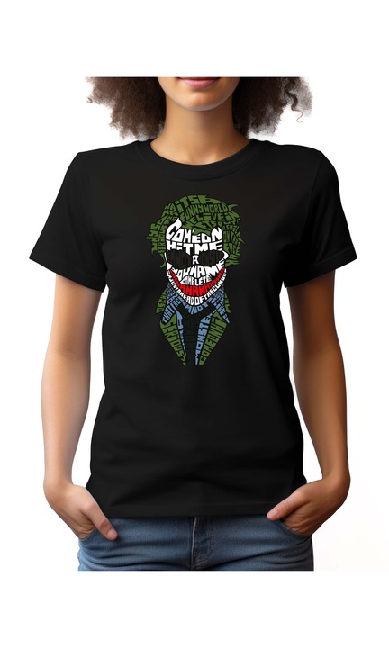 Bestcase Női mintás póló, Joker - Why so serious, pamut, Kerek nyakú, NF628, Fekete