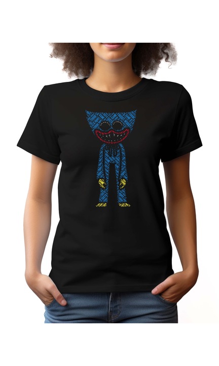 Bestcase Női mintás póló, Huggy Wuggy, pamut, Kerek nyakú, NF636, Fekete