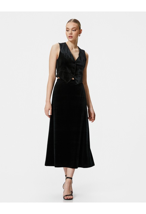 KOTON, Fusta midi cu croiala A si aspect catifelat 33969, Negru, L