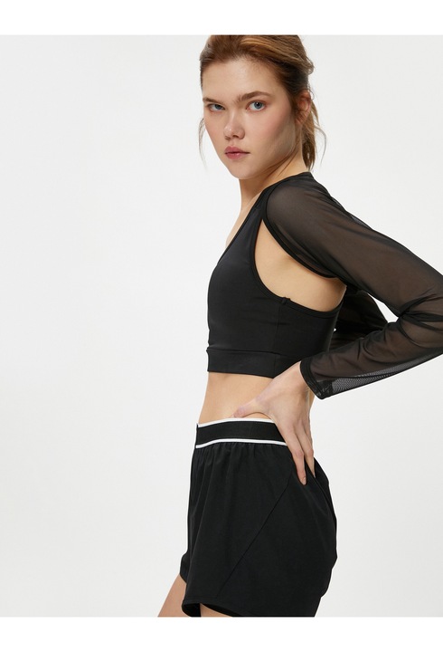 KOTON, Bolero cu tul si model semitransparent 34007, Negru, 3XL