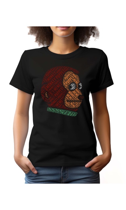 Bestcase Női mintás póló, Mono Meme, pamut, Kerek nyakú, NF641, Fekete