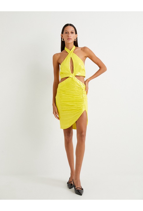 KOTON, Rochie mini asimetrica cu decupaje, Verde