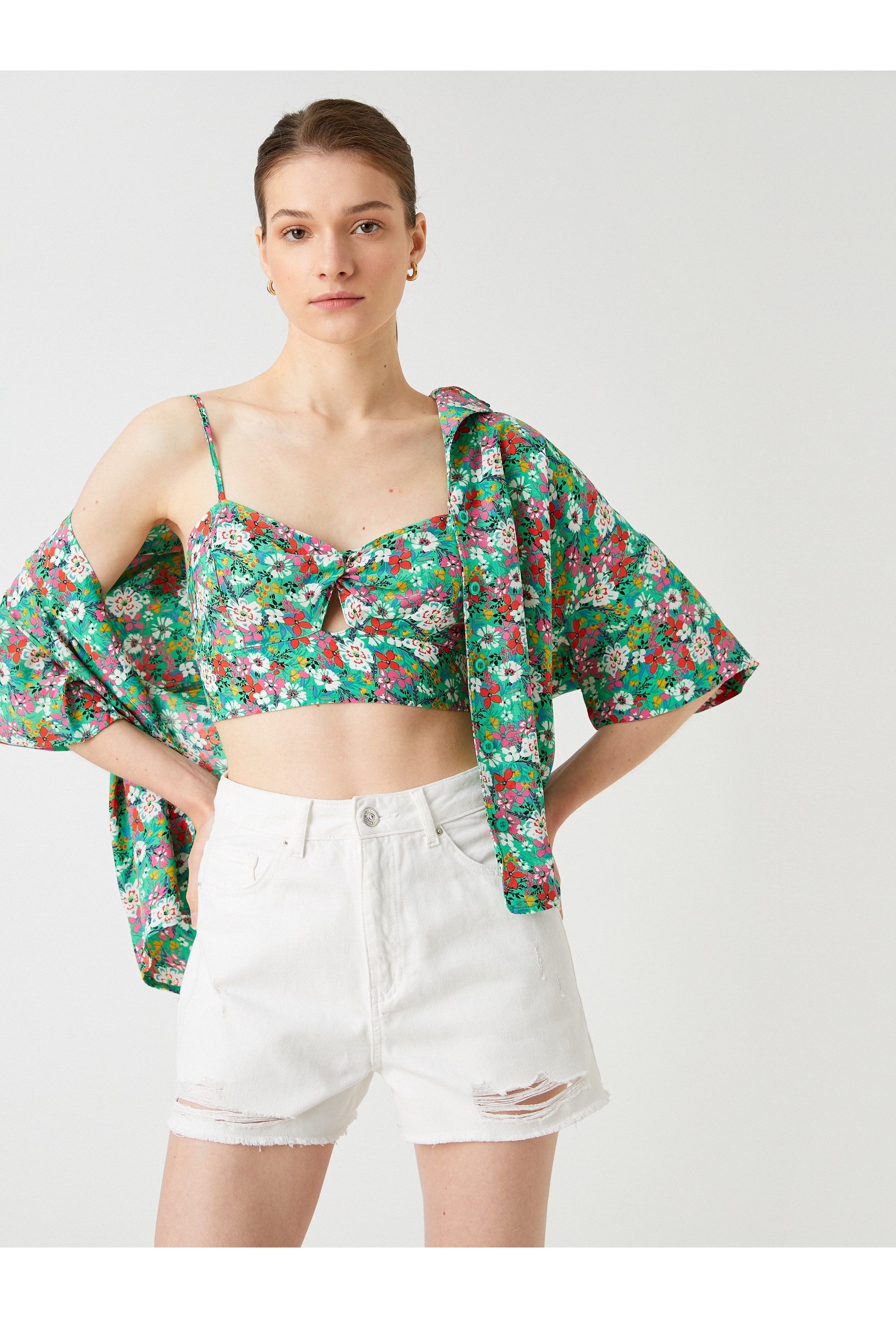 KOTON, Top crop cu animal print, Verde, 40 - eMAG.ro