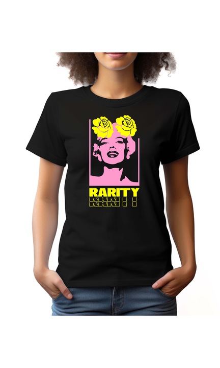 Bestcase Női mintás póló, Rarity Girl, pamut, Kerek nyakú, NF731, Fekete