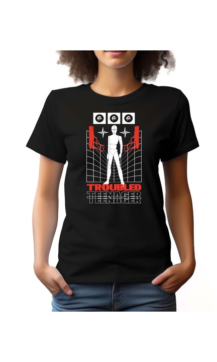 Bestcase Női mintás póló, Teenager, pamut, Kerek nyakú, NF745, Fekete