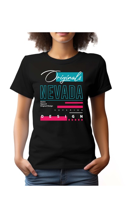 Bestcase Női mintás póló, Nevada, pamut, Kerek nyakú, NF749, Fekete