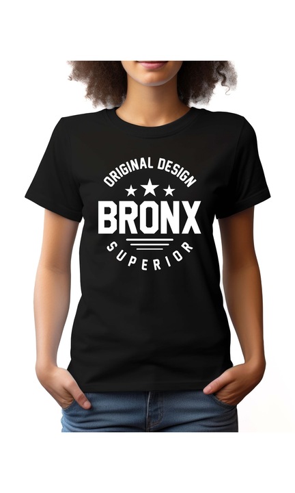 Bestcase Női mintás póló, Bronx, pamut, Kerek nyakú, NF751, Fekete