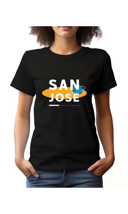 Bestcase Női mintás póló, San Jose, pamut, Kerek nyakú, NF756, Fekete