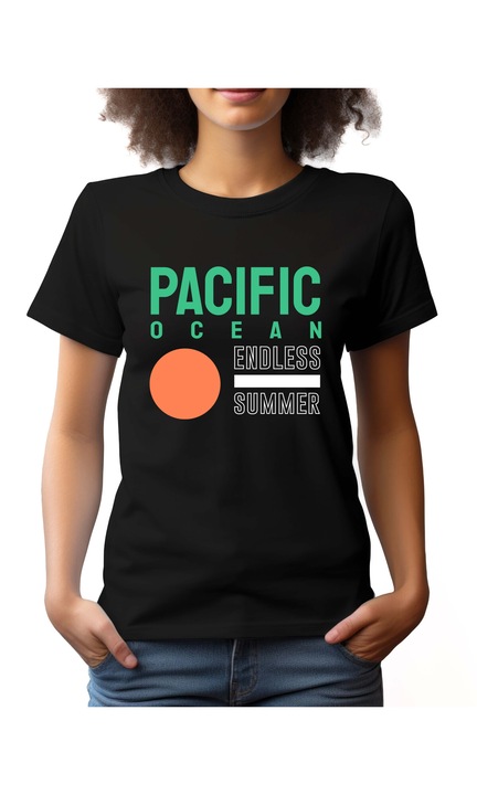 Bestcase Női mintás póló, Pacific Ocean, pamut, Kerek nyakú, NF757, Fekete