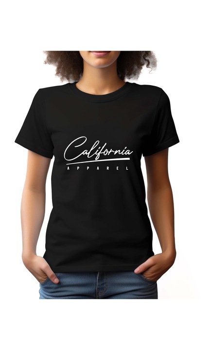 Bestcase Női mintás póló, California, pamut, Kerek nyakú, NF765, Fekete