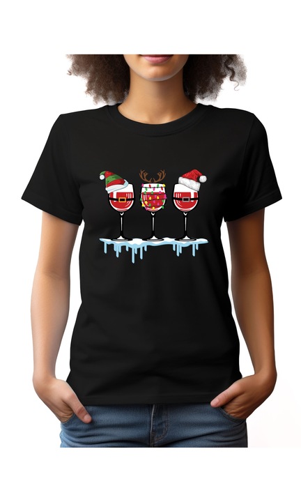 Bestcase Női mintás póló, Winter Games, pamut, Kerek nyakú, NF797, Fekete