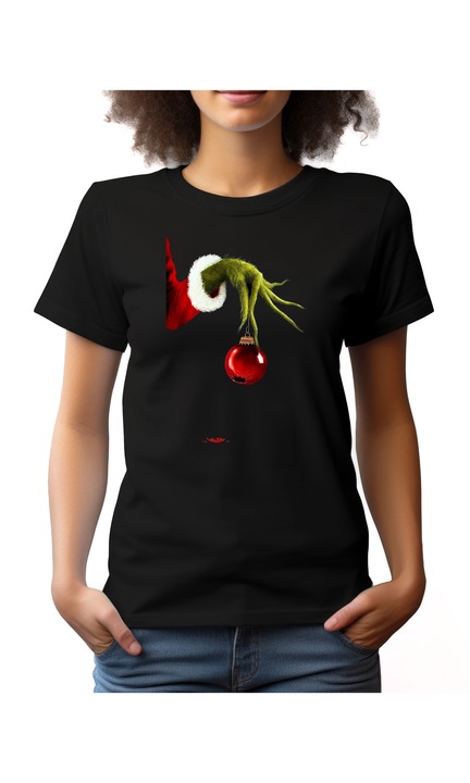 Bestcase Női mintás póló, Grinch, pamut, Kerek nyakú, NF800, Fekete