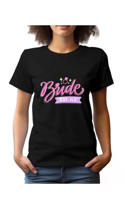 Bestcase Női mintás póló, Bride To Be, pamut, Kerek nyakú, NF819, Fekete