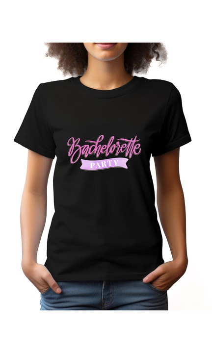 Bestcase Női mintás póló, Bachelorette Party, pamut, Kerek nyakú, NF818, Fekete