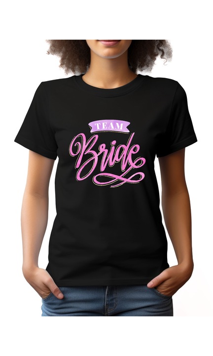 Bestcase Női mintás póló, Team Bride, pamut, Kerek nyakú, NF821, Fekete