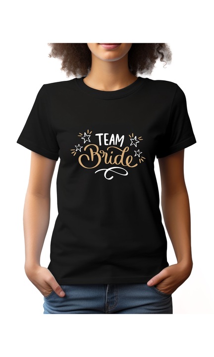 Bestcase Női mintás póló, Team Bride, pamut, Kerek nyakú, NF823, Fekete