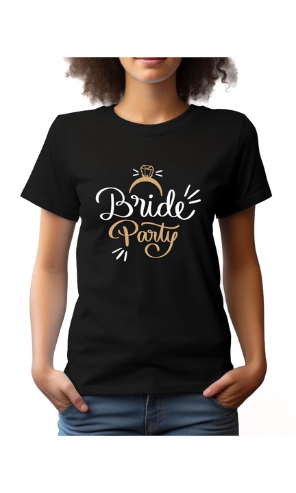 Bestcase Női mintás póló, Bride Party, pamut, Kerek nyakú, NF825, Fekete