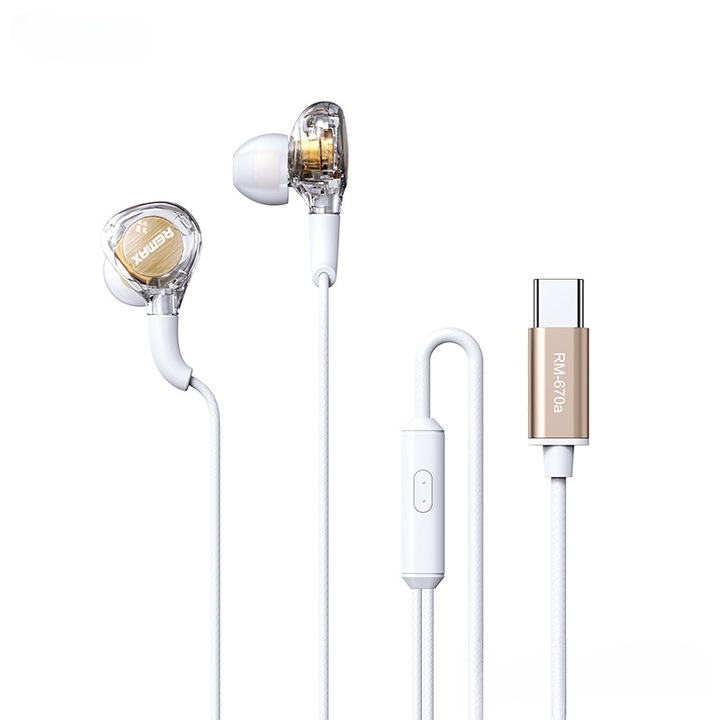 Casti cu fir in-ear, izolare zgomot, microfon integrat, sunet HIFI, alb