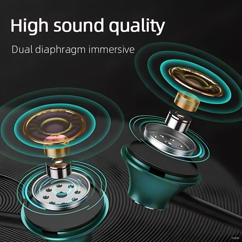 Casti cu fir, izolare zgomot, microfon, HIFI, verde, 1.2m