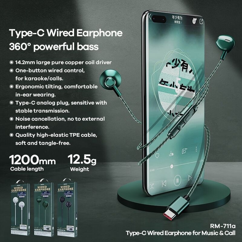 Casti cu fir, izolare zgomot, microfon, HIFI, verde, 1.2m