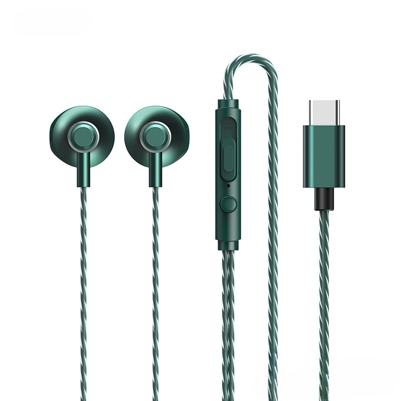 Casti cu fir, izolare zgomot, microfon, HIFI, verde, 1.2m