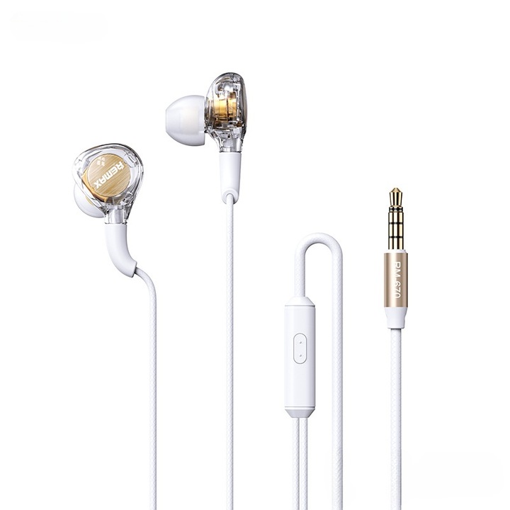 Casti cu fir, in-ear, izolare zgomot, microfon, HIFI, alb
