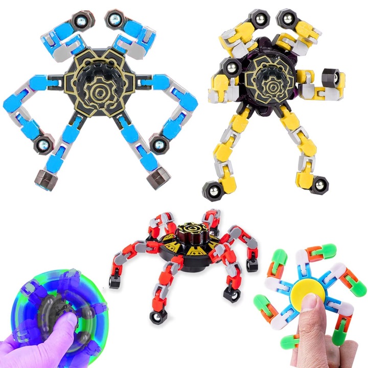 Jucarie Copii Set Fidget Spinner, Senzoriala Antistres Copii Jucarii Fidget, Puzzle Blocuri Constructie Educativ si Creativ Jocuri Jucarie, Flippy Pop It Jucarii Set Copii Pentru Craciun Sarbatori Ziua de nastere Festival, 4Set, Multicolor, Adventure Time