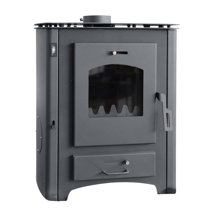 Termosemineu pe lemne, brichete si carbune Fornello B Max ER, Black, 24-26 kW, 650x520x800 mm