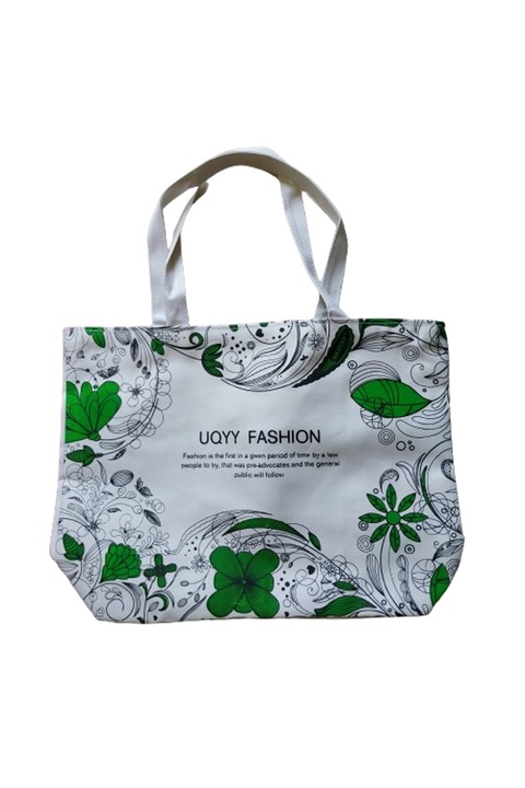 Geanta dama alb/verde, 43x31 cm