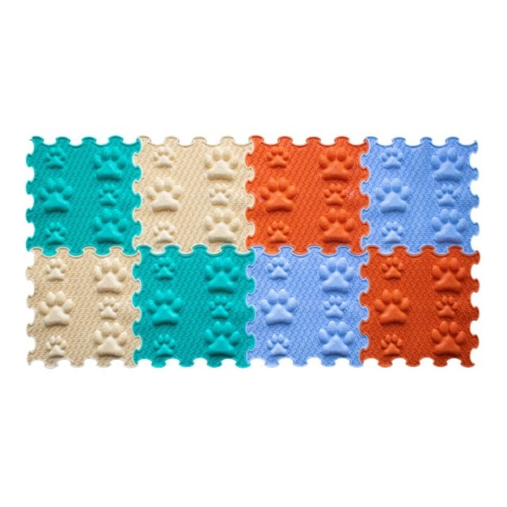 Ortopéd szőnyeg, szenzoros, 8 részes puzzle készlet, Lucky Paws modell, merev textúra, Többszínű, 120x60 cm