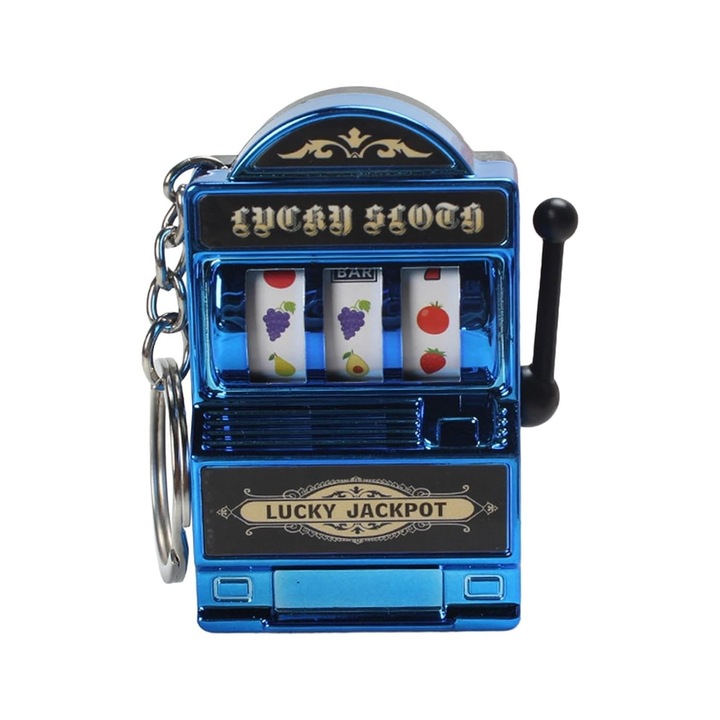 Breloc Model Slot Machine, Mecanism Functional, 4x6 cm, Plastic, Albastru, Dalimag