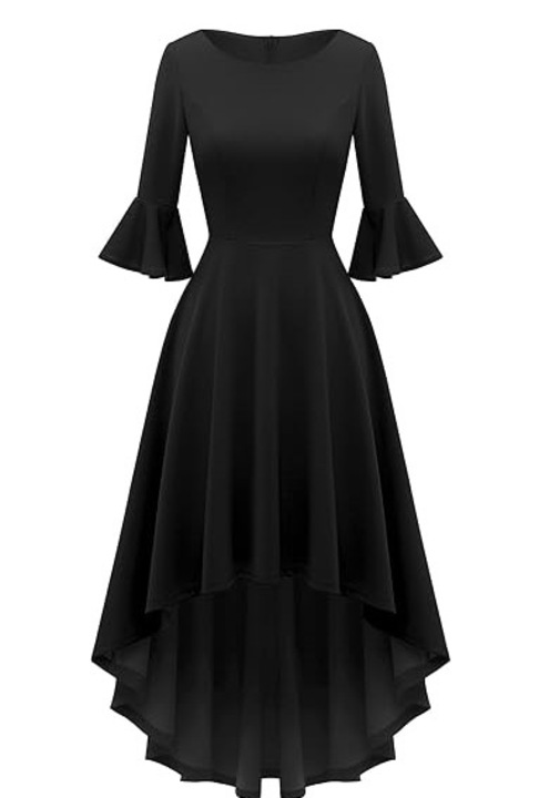 Официална рокля Gardenwed с ръкави тип камбанки, винтидж, черна, Черен