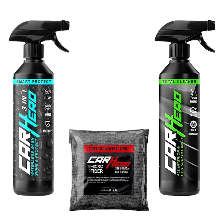 Pachet Combo, Car Hero, Smart Protect V2.0 + Total Cleaner + 1 Laveta Microfibra, Solutii profesionale Detailing Auto, 500ml fiecare